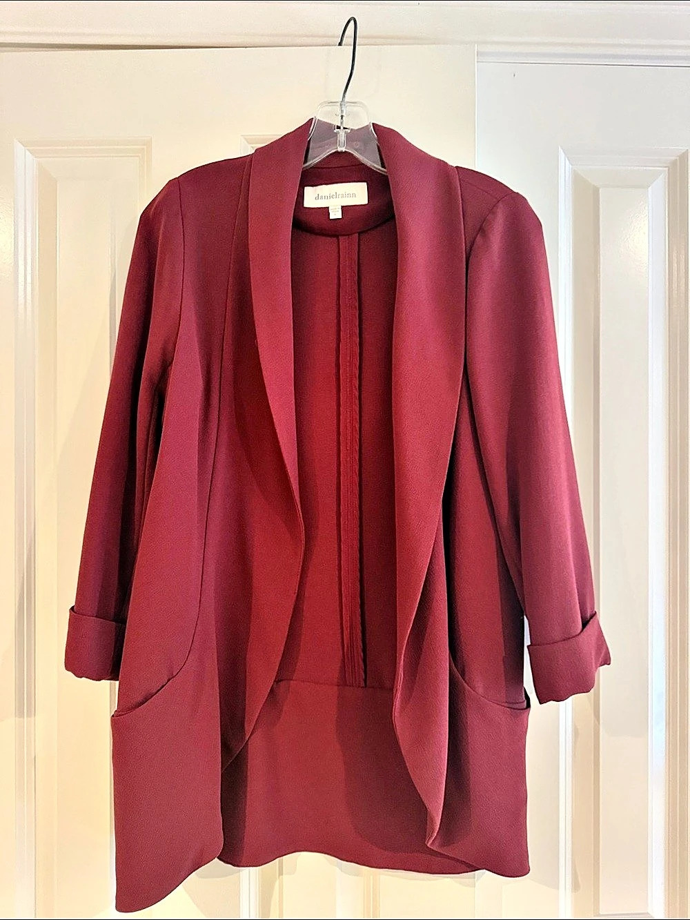 daniel rainn Open Front Draped Jacket in Burgundy Small